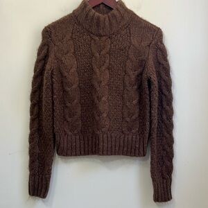 American Eagle Women’s Cable Knit Mock Neck Cropped Sweater Size XS